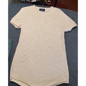 Hollister California Women Cream Waffle Knit Short Sleeve Curved Hem Top‎ Medium